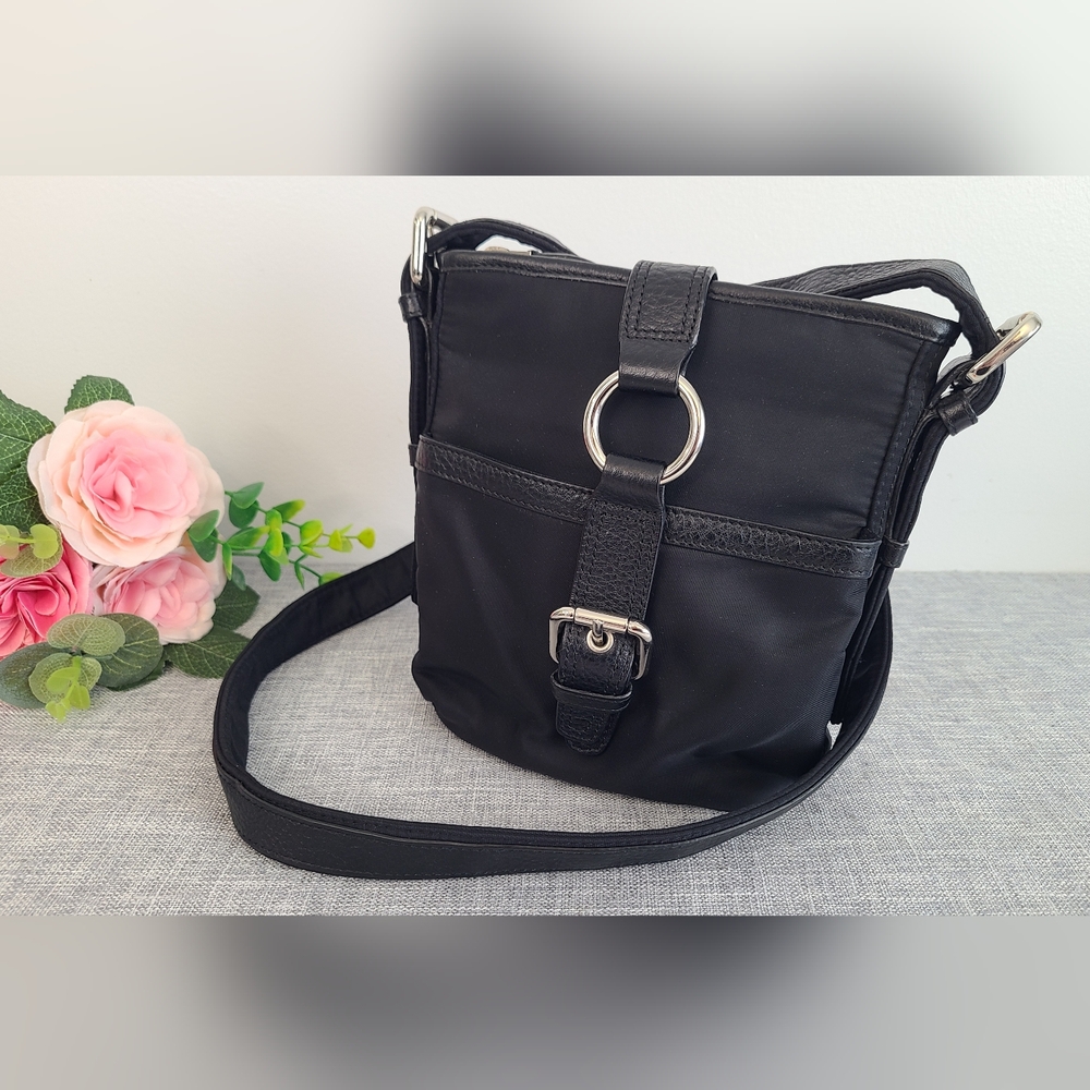 Talbots Black Nylon & Leather Crossbody Shoulder‎ Bag